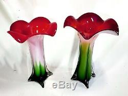 Stunning! Pair (2) Murano Venetian Art Glass Vase Calla Lily Jack in The Pulpit