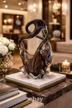 Stunning Vintage Murano Style Cased Glass Basket Bowl £550 Large Heavy Brown