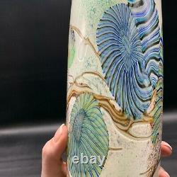 Sumo Glass Studio Art Glass Marty Hook Blue Snail Ammonite Fossil Vase Signed