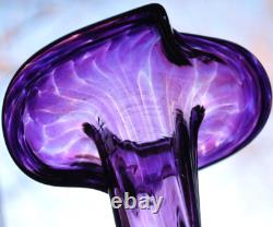 Superb 14.25 HAND BLOWN ART GLASS VASE Twisted CALLA LILY Purple & Clear SIGNED