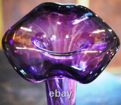 Superb 14.25 HAND BLOWN ART GLASS VASE Twisted CALLA LILY Purple & Clear SIGNED