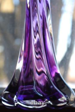Superb 14.25 HAND BLOWN ART GLASS VASE Twisted CALLA LILY Purple & Clear SIGNED
