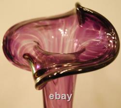 Superb 14.25 HAND BLOWN ART GLASS VASE Twisted CALLA LILY Purple & Clear SIGNED