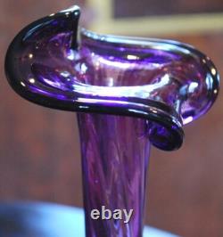 Superb 14.25 HAND BLOWN ART GLASS VASE Twisted CALLA LILY Purple & Clear SIGNED