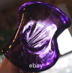 Superb 14.25 HAND BLOWN ART GLASS VASE Twisted CALLA LILY Purple & Clear SIGNED