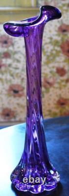 Superb 14.25 HAND BLOWN ART GLASS VASE Twisted CALLA LILY Purple & Clear SIGNED