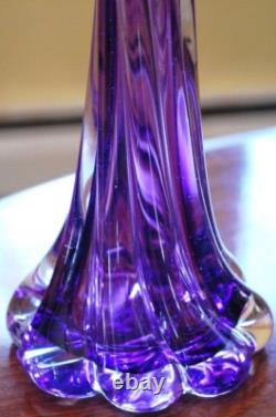 Superb 14.25 HAND BLOWN ART GLASS VASE Twisted CALLA LILY Purple & Clear SIGNED