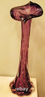 Superb 14.25 HAND BLOWN ART GLASS VASE Twisted CALLA LILY Purple & Clear SIGNED