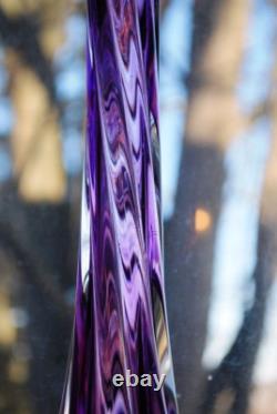 Superb 14.25 HAND BLOWN ART GLASS VASE Twisted CALLA LILY Purple & Clear SIGNED