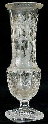 Superb Antique Copper Engraved Art Glass Vase Exquisite Griffin Flower Details