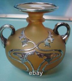 Superb Antique Loetz Kralik ART NOUVEAU sterling solid silver overlay glass vase