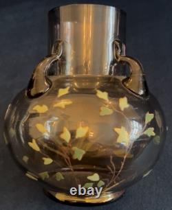 Superb Moser Glass and Enamel Painted Carp & Aquatic Plant Vase C. 1900 Czech