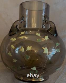 Superb Moser Glass and Enamel Painted Carp & Aquatic Plant Vase C. 1900 Czech