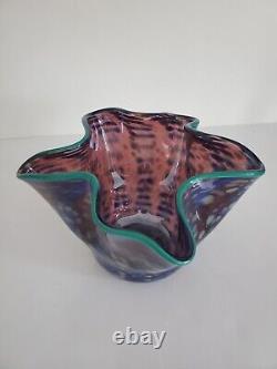 Superb Studio Hand-blown Ruffled Art Glass Bowl Vase By Erik Hagstrom W 9