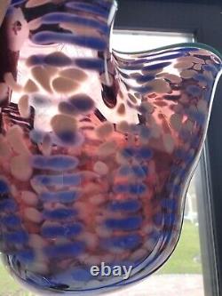 Superb Studio Hand-blown Ruffled Art Glass Bowl Vase By Erik Hagstrom W 9