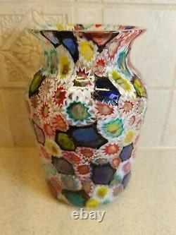 Superb Vintage Large Italian Venetian Murano Millefiori Art Glass Vase 7 1/4