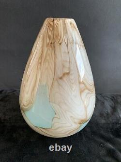 Svaja Vase Oasis Signed -30cm- Beige Swirls and Azure Pigments in Clear Glass