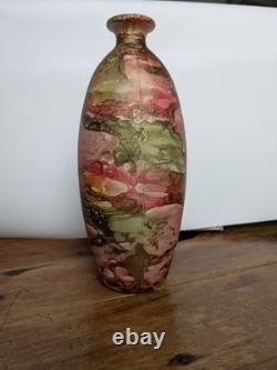 Sylvie Montagnon Signed Art Glass Vase 21cm Pink Green & Gold Abstract Glass