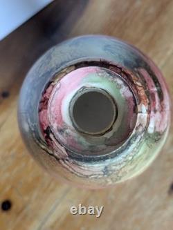 Sylvie Montagnon Signed Art Glass Vase 21cm Pink Green & Gold Abstract Glass