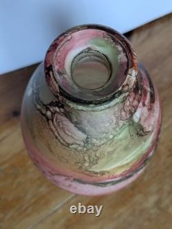 Sylvie Montagnon Signed Art Glass Vase 21cm Pink Green & Gold Abstract Glass