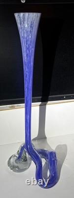 TWISTED HANDBLOW HEATHER BLUE GLASS VASE FROM ITALY 1960'S 41cm Tall 15cm Wide