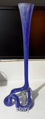 TWISTED HANDBLOW HEATHER BLUE GLASS VASE FROM ITALY 1960'S 41cm Tall 15cm Wide
