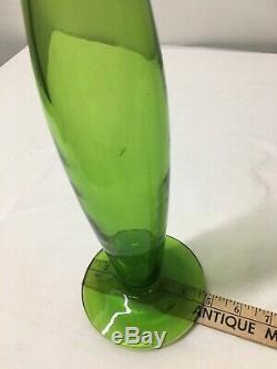 Tall Husted Green Blenko Decanter. Bottle. Vase. Art Glass. MCM