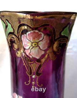 Tall Legras'Sofia' Art Nouveau Amethyst Gilded & Enamelled Poppy Glass Vase. 1