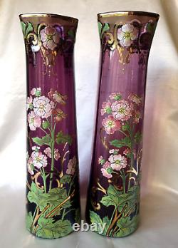 Tall Legras'Sofia' Art Nouveau Amethyst Gilded & Enamelled Poppy Glass Vase. 1
