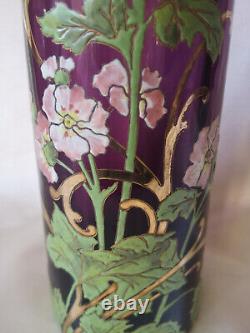 Tall Legras'Sofia' Art Nouveau Amethyst Gilded & Enamelled Poppy Glass Vase. 2