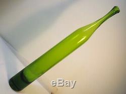 Tall Myers Green Blenko Bottle Vase. Art Glass Decanter. MCM