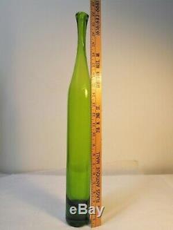 Tall Myers Green Blenko Bottle Vase. Art Glass Decanter. MCM