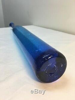 Tall Myers Turquoise Blue Crackle Blenko Bottle Vase. Art Glass Decanter. MCM