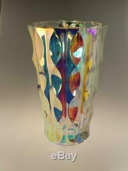 Tall Vintage Art Glass Vase Iridescent Sklo Union Mid Century Modern MCM Czech