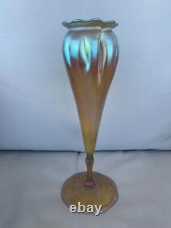Tall antique iridescent Tiffany Art Nouveau vase Art glass American favrile