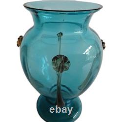 Teal Turquoise Glass Vase Art Nouveau Embellished Beautiful Small 12cm Vintage