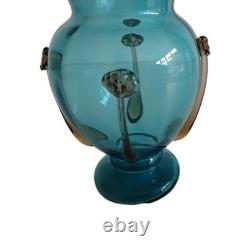 Teal Turquoise Glass Vase Art Nouveau Embellished Beautiful Small 12cm Vintage