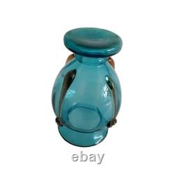 Teal Turquoise Glass Vase Art Nouveau Embellished Beautiful Small 12cm Vintage