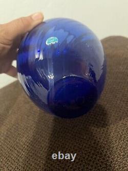 Tiffany & Co. Blue Art Glass Ribbed Vase
