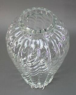 Tiffany & Co. Signed Large Heavy Oriental Swirled Crystal Art Glass Vase 13 1/4