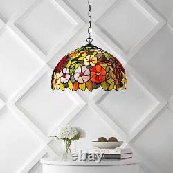 Tiffany Pendant Lamp Flowered Style 16 inch Multicolored Stained Glass Shade
