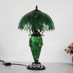 Tiffany Style Table Lamp LED Green Glass Shade Desk Lamp Bedside Lighting