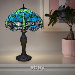 Tiffany Table Lamp 16 inch Green Dragonfly Style Stained Glass Green