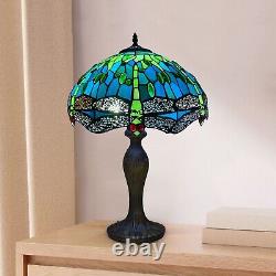 Tiffany Table Lamp 16 inch Green Dragonfly Style Stained Glass Green