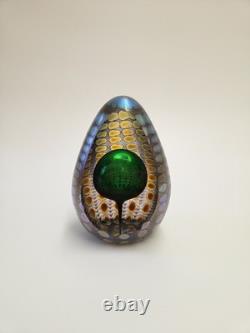 Tom Philabaum Reptilian Series Iridescent Egg Shaped Art Glass Paperweight