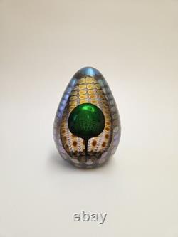 Tom Philabaum Reptilian Series Iridescent Egg Shaped Art Glass Paperweight