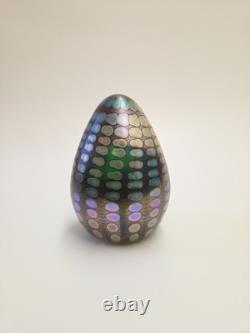 Tom Philabaum Reptilian Series Iridescent Egg Shaped Art Glass Paperweight