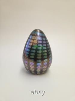 Tom Philabaum Reptilian Series Iridescent Egg Shaped Art Glass Paperweight