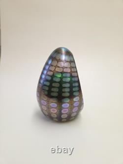 Tom Philabaum Reptilian Series Iridescent Egg Shaped Art Glass Paperweight