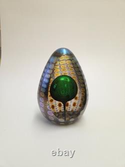 Tom Philabaum Reptilian Series Iridescent Egg Shaped Art Glass Paperweight